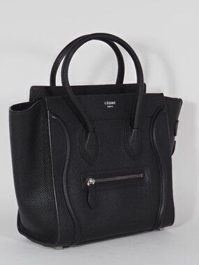 Celine Nano Luggage Black Drummed Leather Tote Bag Silver Hardware